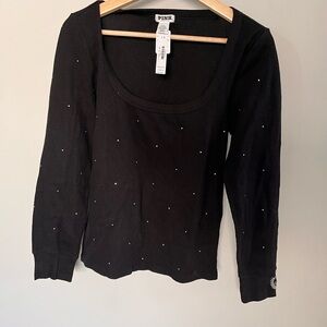 PINK Victoria's Secret Black Long Sleeve Tee with Rhinestones Size Large